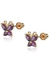 handsome gold butterfly purple cubic zirconia baby birthstone earrings